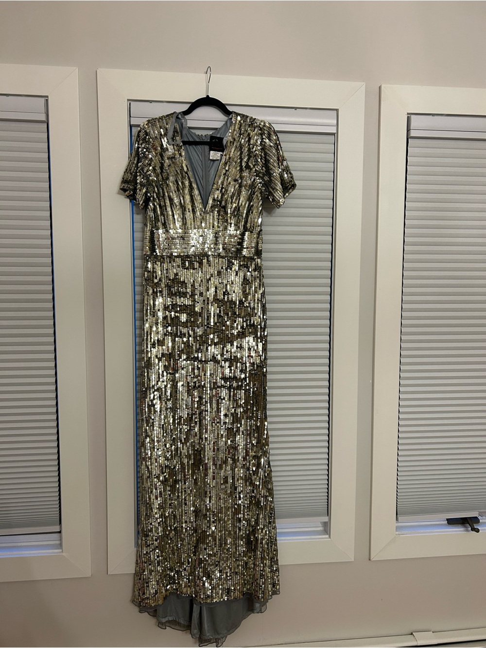 Mac Duggal Gold Sequin V-Neck Maxi Gown